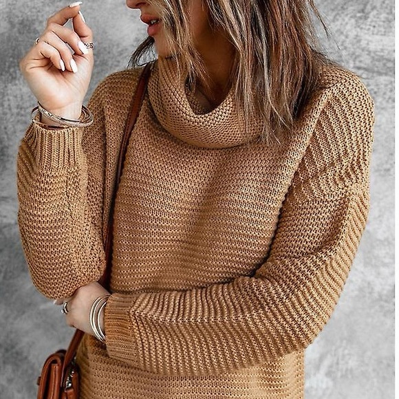 Cowl neck women chunky sweater long sleeve oversized fit